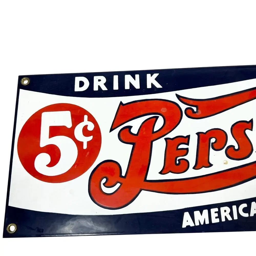 Ande Rooney Pepsi Cola Porcelain Enamel Sign 6x18 Americas Biggest Nickels Worth